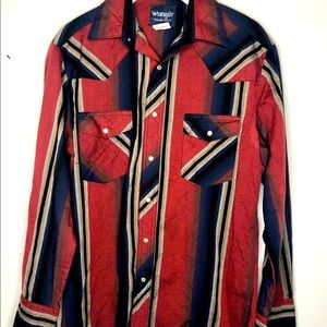 VNTG Western Wrangler striped pearl snaps. 90s Med